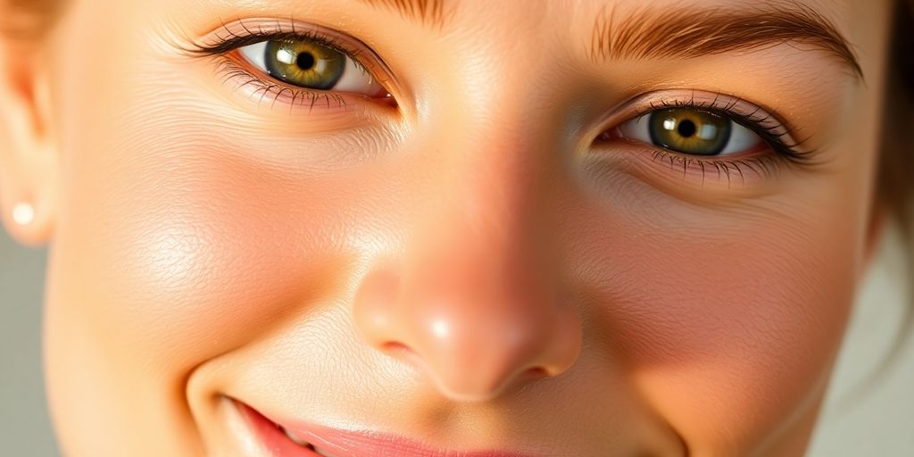 Woman with radiant skin, natural glow, healthy complexion.