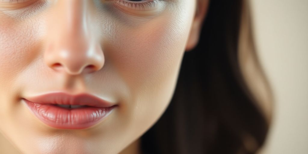 Radiant woman's face, clear skin, natural light.