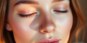 Glowing face with dewy skin.