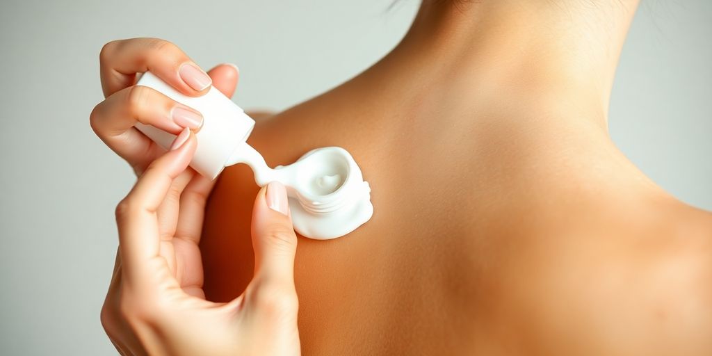 Woman applying cream to armpit