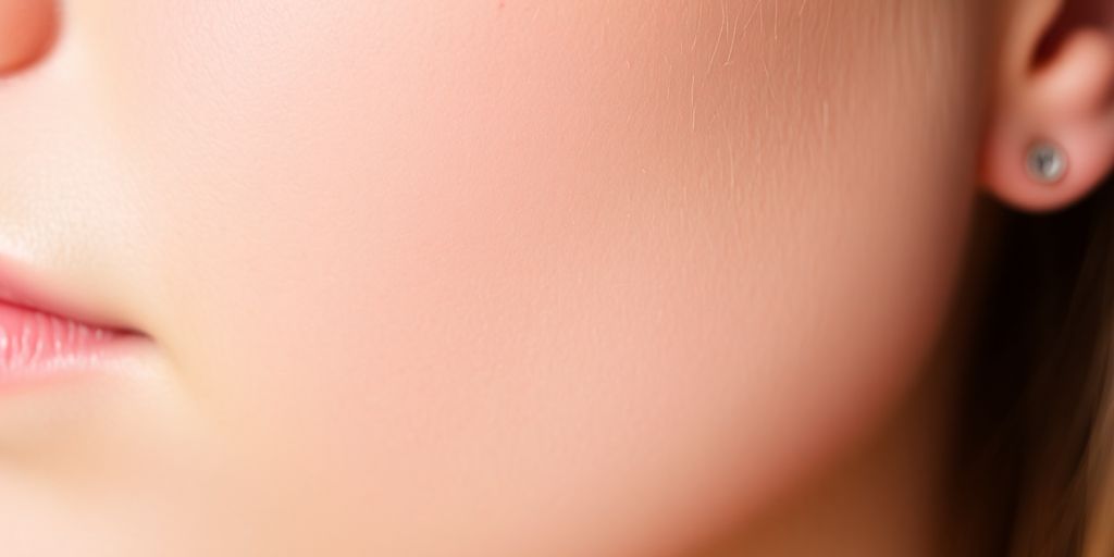 Close-up of clear, smooth cheek with no blackheads.