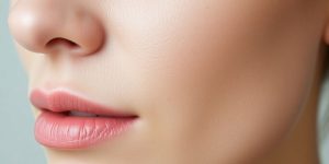 Close-up of a clear, smooth face with no black spots or holes.