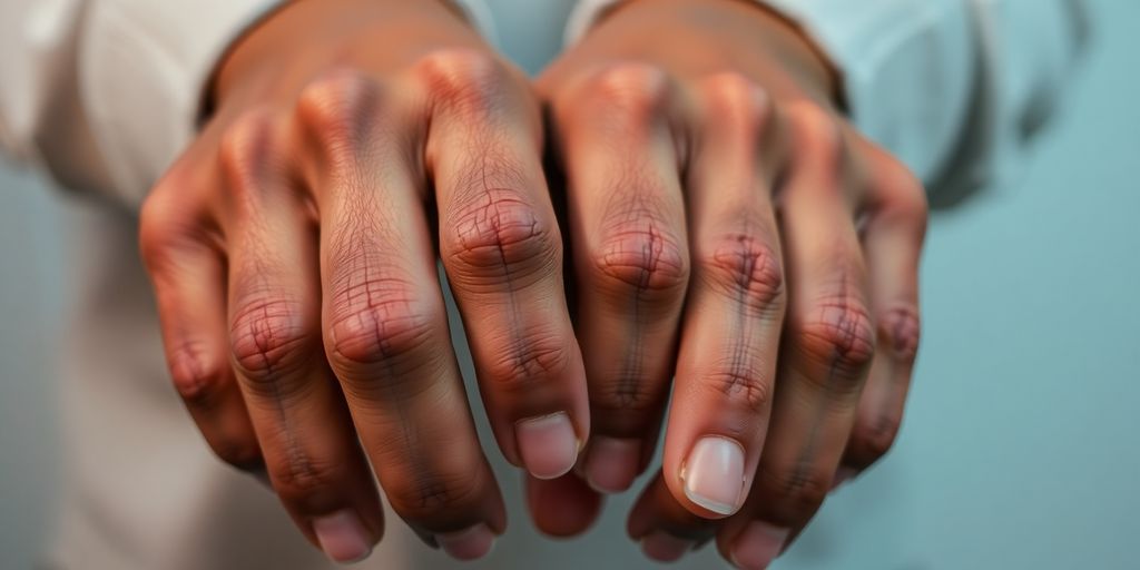 Hands with dark knuckles before and after treatment.