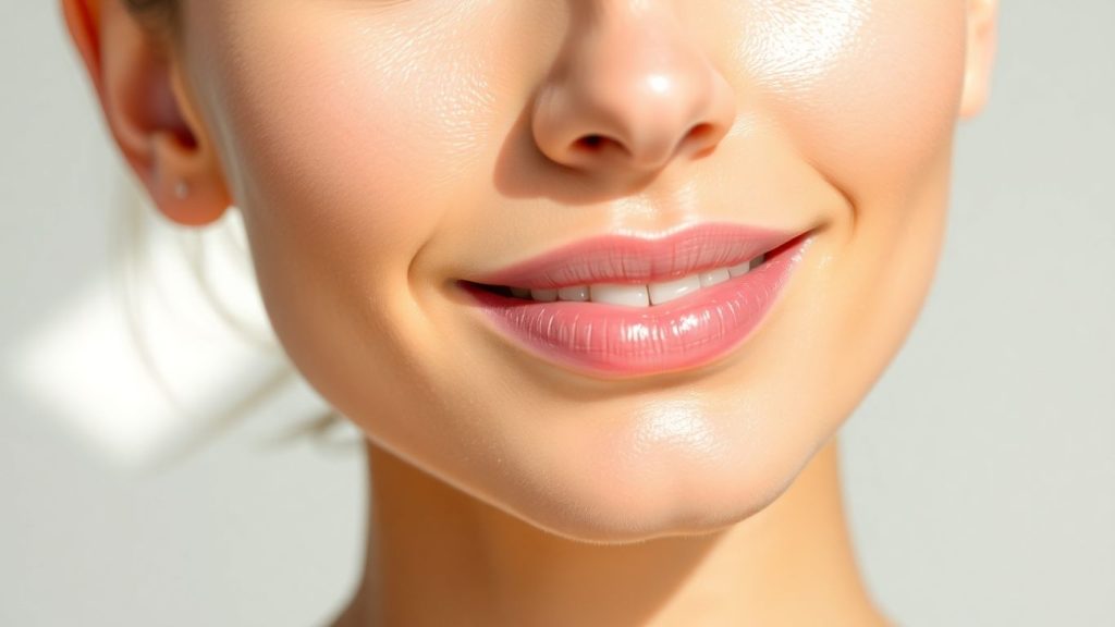 Woman with radiant, clear skin bathed in soft light.