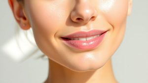 Woman with radiant, clear skin bathed in soft light.