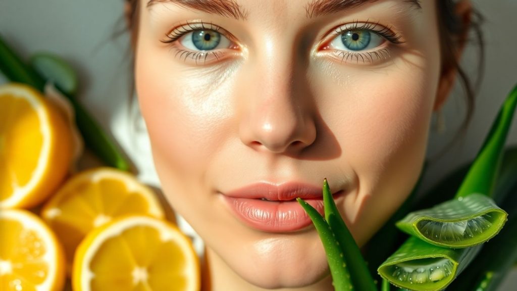 Woman's clear skin with natural remedies