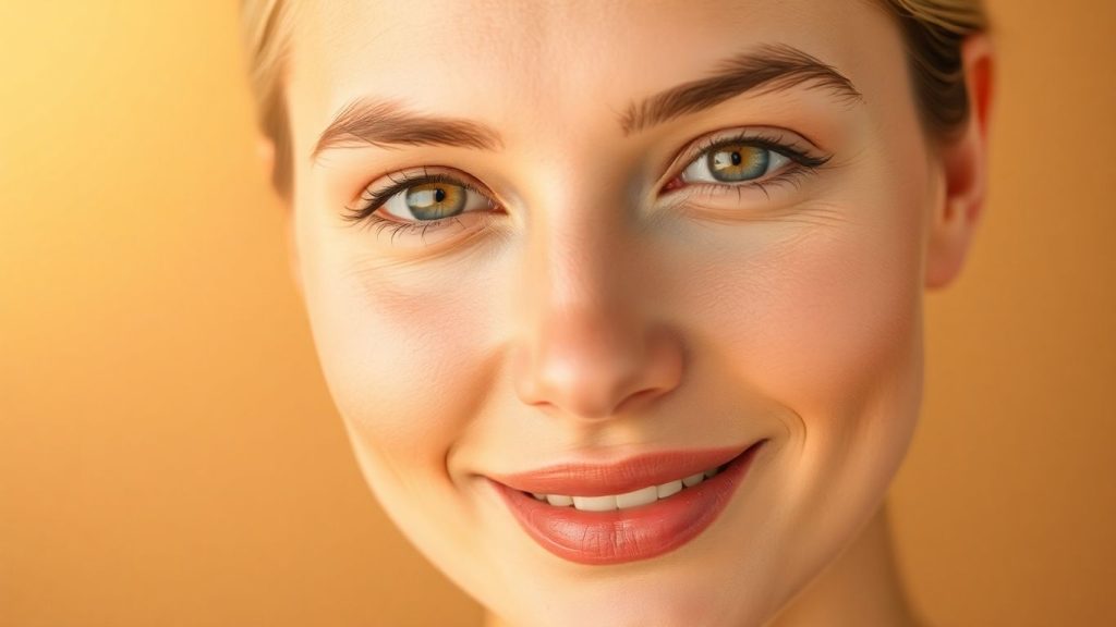 Woman with radiant, even-toned skin and a subtle facial lift.