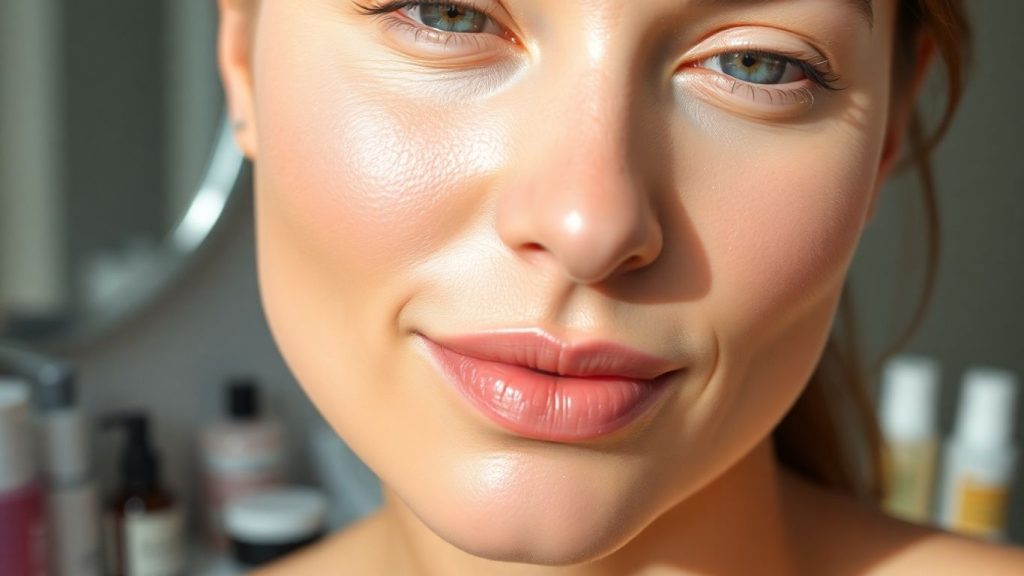Woman's glowing skin with natural light.