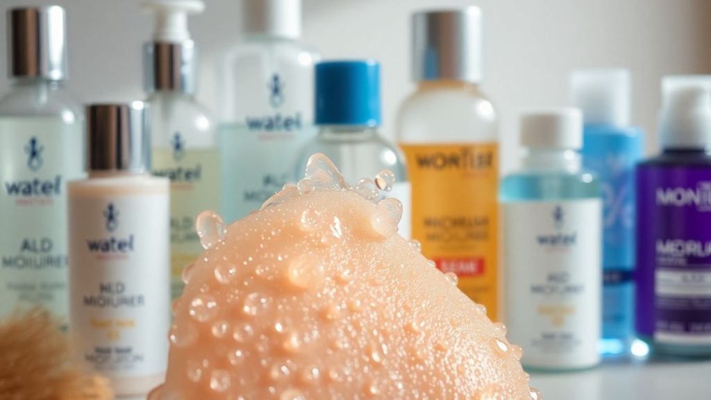 Dewy skin with water-based moisturizers.